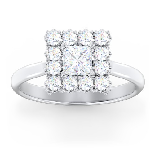 Classic Diamond Halo Engagement Ring – 14K White Gold with Lab Diamond