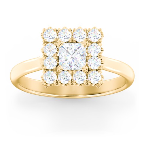 Classic Diamond Halo Engagement Ring – 10K Yellow Gold with Lab Diamond