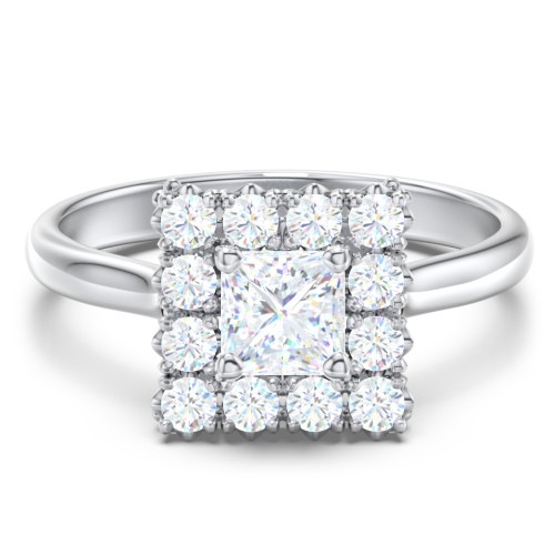 Classic Diamond Halo Engagement Ring – 14K White Gold with Lab Diamond