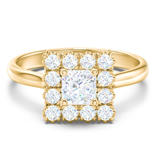 Classic Diamond Halo Engagement Ring – 10K Yellow Gold with Lab Diamond