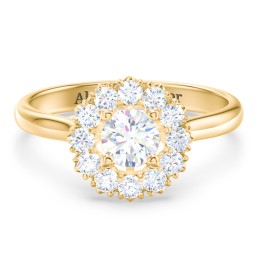 Classic Diamond Halo Engagement Ring in 10K Solid Yellow Gold with 04LABDIAM-RD-0.50-VS2-F-VG and Lab Diamond
