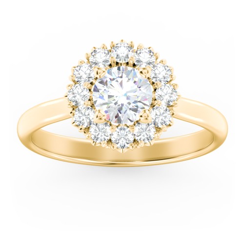 Classic Diamond Halo Engagement Ring – 10K Yellow Gold with Lab Diamond