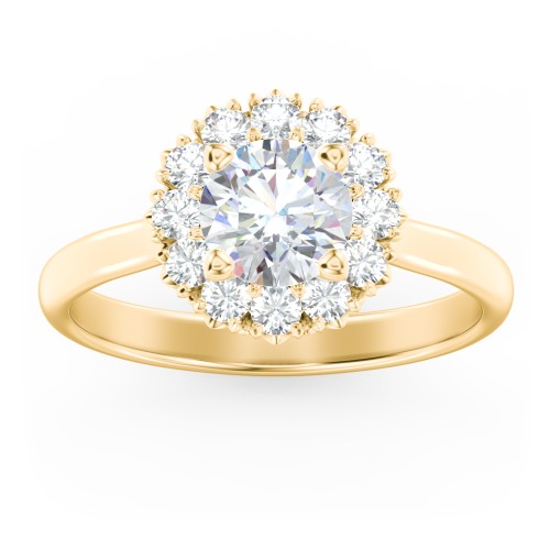 Classic Diamond Halo Engagement Ring – 10K Yellow Gold with Lab Diamond