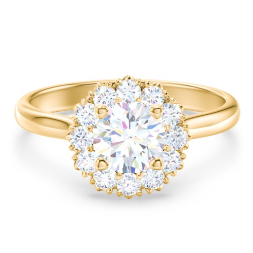 Classic Diamond Halo Engagement Ring – 10K Yellow Gold with Lab Diamond