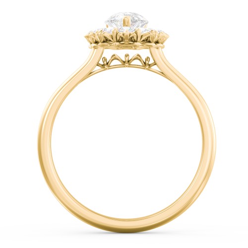 Classic Diamond Halo Engagement Ring – 10K Yellow Gold with Lab Diamond