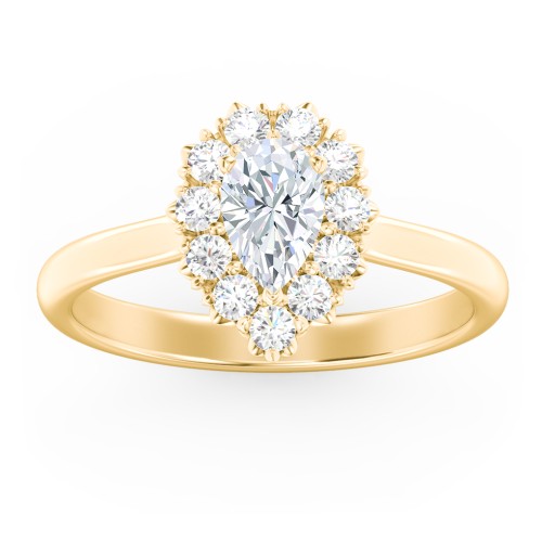 Classic Diamond Halo Engagement Ring – 10K Yellow Gold with Lab Diamond