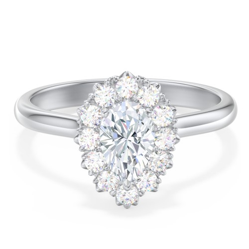 Classic Diamond Halo Engagement Ring – 14K White Gold with Lab Diamond