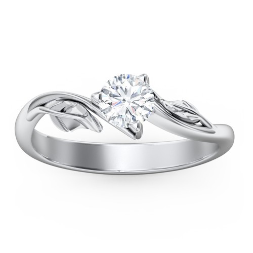 Solitaire Leaf Engagement Ring – 14K White Gold