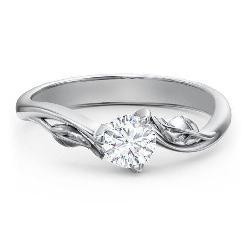 Solitaire Leaf Engagement Ring – 14K White Gold