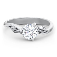 Solitaire Leaf Engagement Ring – 14K White Gold