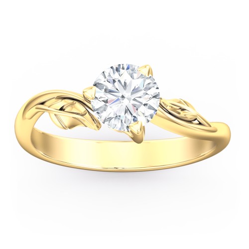 Solitaire Leaf Engagement Ring – 10K Yellow Gold