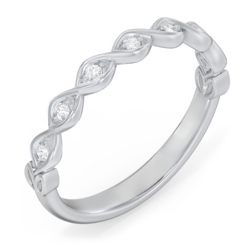 Intertwined Infinity Half Eternity Band with Accent Stones – 14K White Gold with Lab Diamond