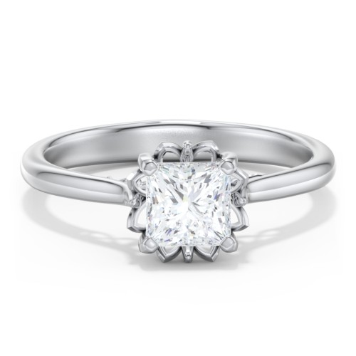 Diamond Solitaire Engagement Ring with Infinity Detail Bridge – 14K White Gold