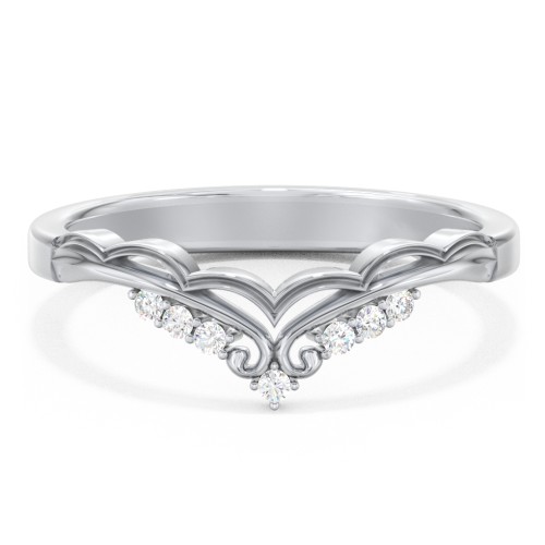 Vintage Tiara Band with Diamond Accents – 14K White Gold with Lab Diamond