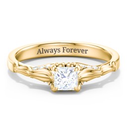 Vintage Diamond Solitaire Ring with Side Accent Stones in 10K Solid Yellow Gold with 04LABDIAM-PC-0.50-VS2-F-G and Lab Diamond