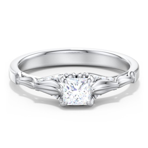 Vintage Diamond Solitaire Ring with Side Accent Stones – 14K White Gold with Lab Diamond