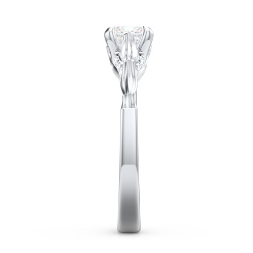 Vintage Diamond Solitaire Ring with Side Accent Stones – 14K White Gold with Lab Diamond