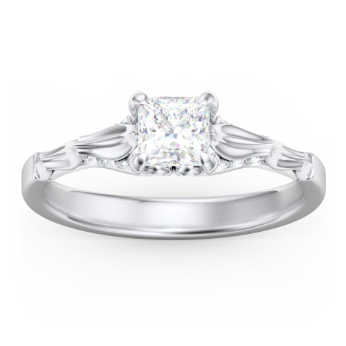 Vintage Diamond Solitaire Ring with Side Accent Stones – 14K White Gold with Lab Diamond