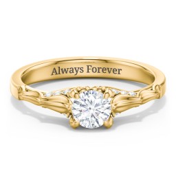 Vintage Diamond Solitaire Ring with Side Accent Stones in 10K Solid Yellow Gold with 04LABDIAM-RD-0.50-VS2-F-VG and Lab Diamond