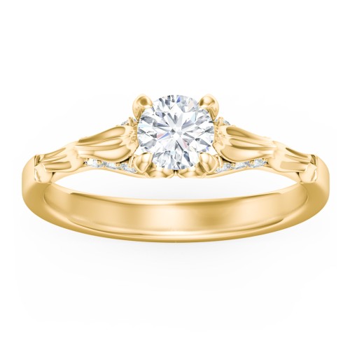 Vintage Diamond Solitaire Ring with Side Accent Stones – 10K Yellow Gold with Lab Diamond