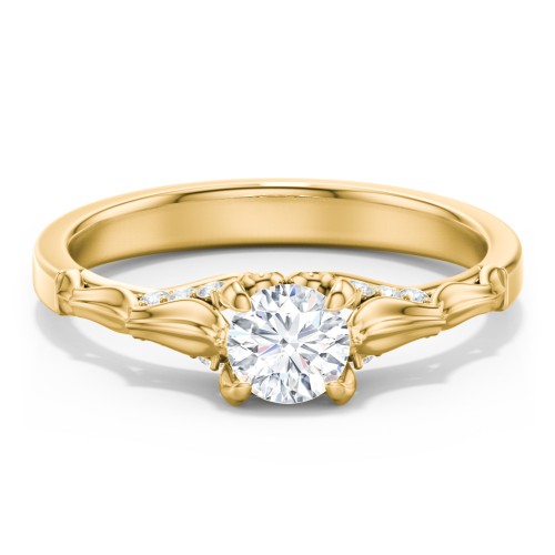 Vintage Diamond Solitaire Ring with Side Accent Stones – 10K Yellow Gold with Lab Diamond