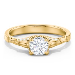 Vintage Diamond Solitaire Ring with Side Accent Stones in 10K Solid Yellow Gold