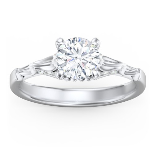 Vintage Diamond Solitaire Ring with Side Accent Stones – 14K White Gold with Lab Diamond
