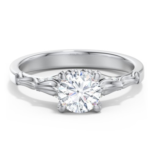 Vintage Diamond Solitaire Ring with Side Accent Stones – 14K White Gold with Lab Diamond