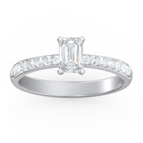 Engagement Ring with Graduated Side Stones – 14K White Gold with Lab Diamond