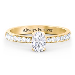 Engagement Ring with Graduated Side Stones in 10K Solid Yellow Gold with 04LABDIAM-OV-0.50-VS2-G-G and Lab Diamond