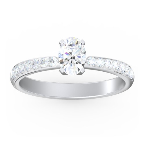 Engagement Ring with Graduated Side Stones – 14K White Gold with Lab Diamond