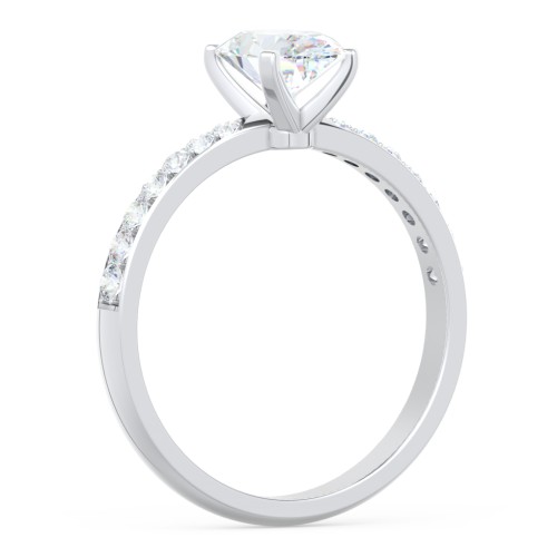 Engagement Ring with Graduated Side Stones – 14K White Gold with Lab Diamond