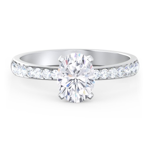 Engagement Ring with Graduated Side Stones – 14K White Gold with Lab Diamond