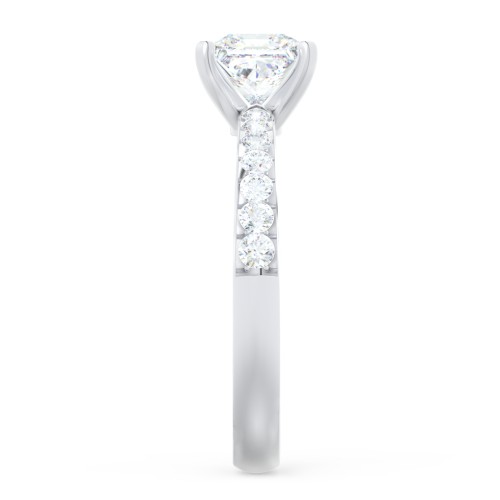 Engagement Ring with Graduated Side Stones – 14K White Gold with Lab Diamond