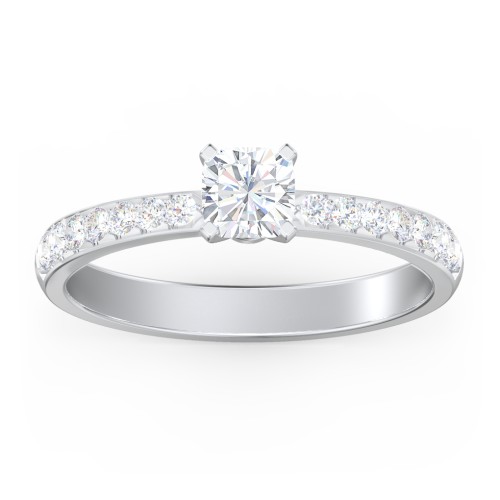 Engagement Ring with Graduated Side Stones – 14K White Gold with Lab Diamond