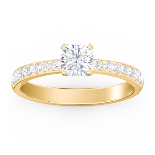 Engagement Ring with Graduated Side Stones – 10K Yellow Gold with Lab Diamond