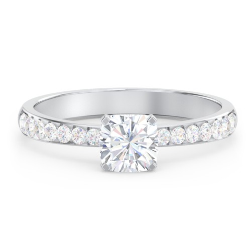 Engagement Ring with Graduated Side Stones – 14K White Gold with Lab Diamond