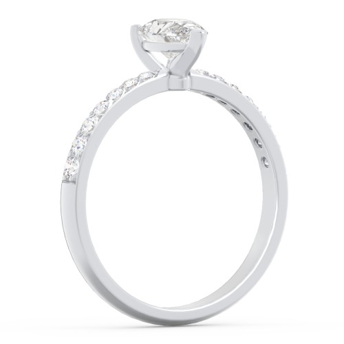 Engagement Ring with Graduated Side Stones – 14K White Gold with Lab Diamond