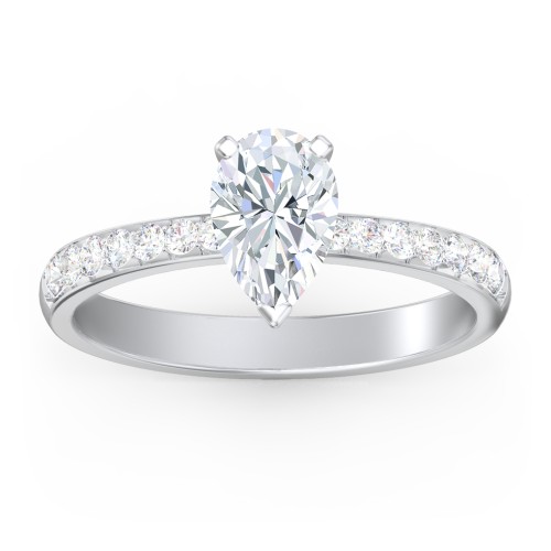 Engagement Ring with Graduated Side Stones – 14K White Gold with Lab Diamond