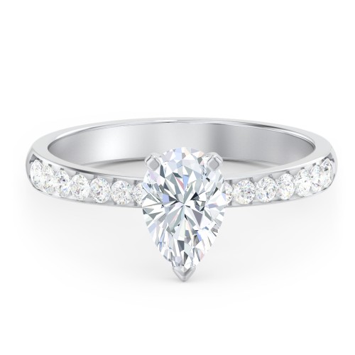 Engagement Ring with Graduated Side Stones – 14K White Gold with Lab Diamond