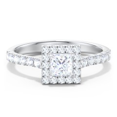 Diamond Halo Engagement Ring Micro-Pavé Accents – 14K White Gold with Lab Diamond