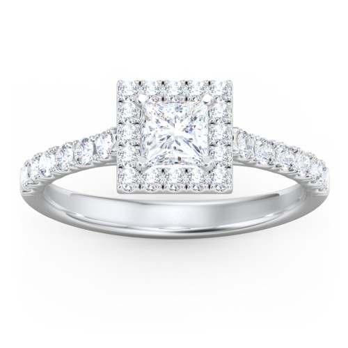 Diamond Halo Engagement Ring Micro-Pavé Accents – 14K White Gold with Lab Diamond