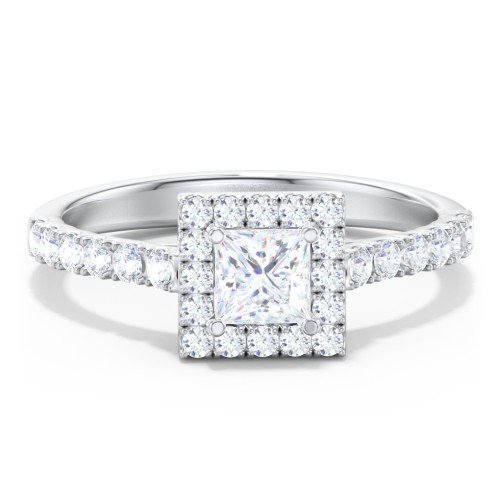 Diamond Halo Engagement Ring Micro-Pavé Accents – 14K White Gold with Lab Diamond