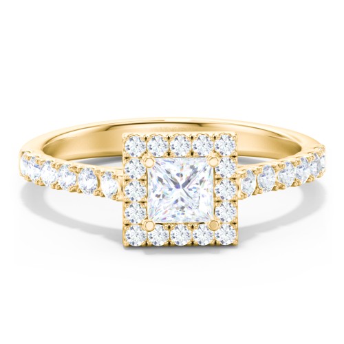 Diamond Halo Engagement Ring Micro-Pavé Accents – 10K Yellow Gold with Lab Diamond