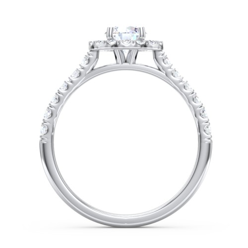 Diamond Halo Engagement Ring Micro-Pavé Accents – 14K White Gold with Lab Diamond