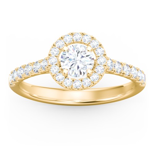 Diamond Halo Engagement Ring Micro-Pavé Accents – 10K Yellow Gold with Lab Diamond