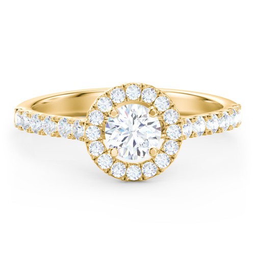 Diamond Halo Engagement Ring Micro-Pavé Accents – 10K Yellow Gold with Lab Diamond