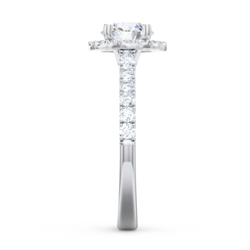 Diamond Halo Engagement Ring Micro-Pavé Accents – 14K White Gold with Lab Diamond