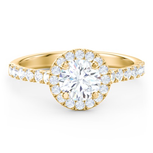 Diamond Halo Engagement Ring Micro-Pavé Accents – 10K Yellow Gold with Lab Diamond