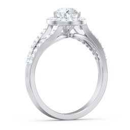 Diamond Halo Engagement Ring with Split Shank and Accents